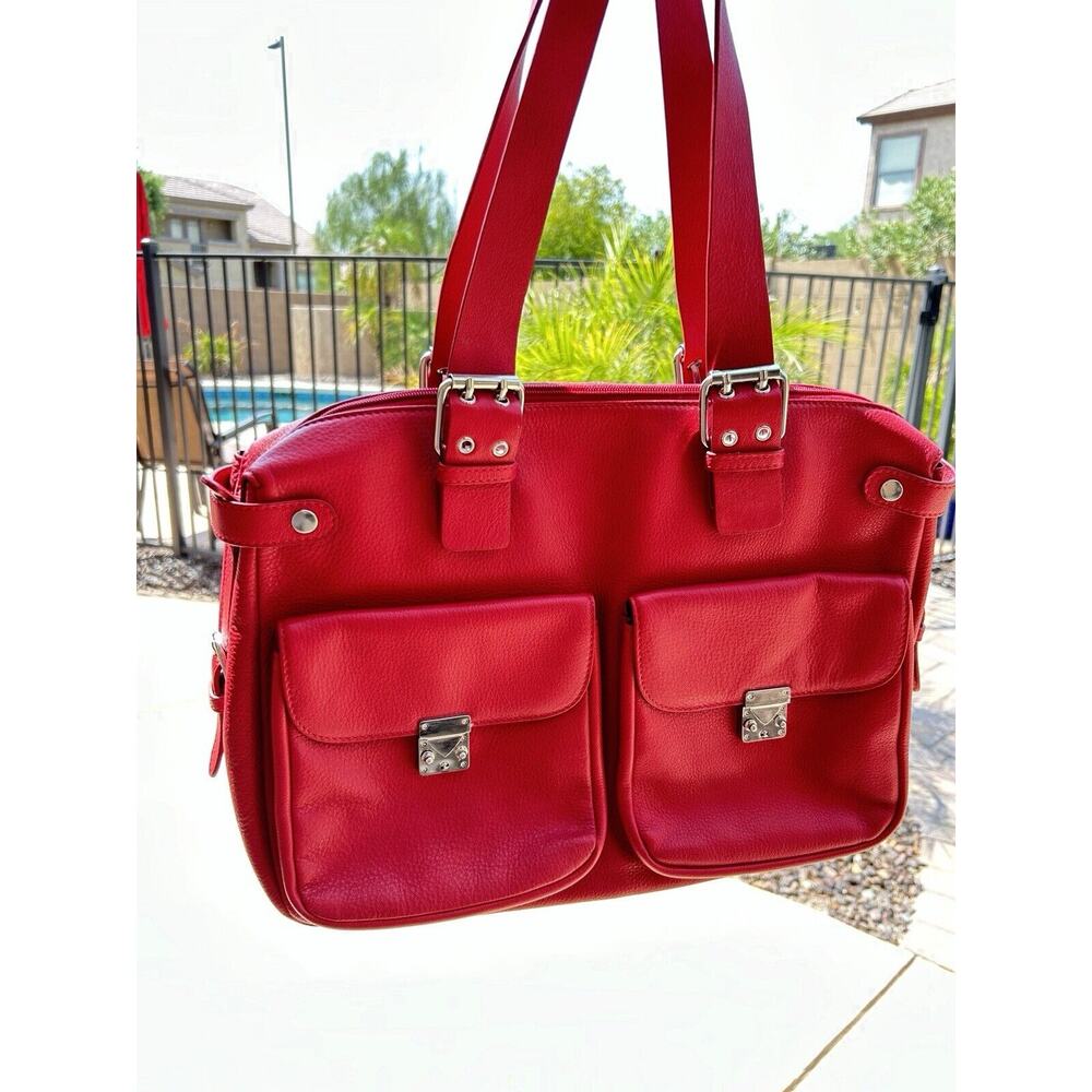 BUDD LEATHER "Ashley Rose" Red Leather Bag Tote Luggage